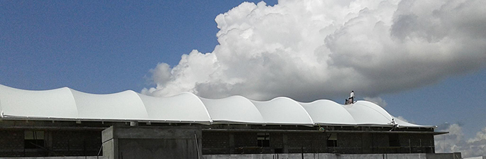 Fabric Roof by Tensile Structure Manufacturer for Atrium at Software SEZ Park Canteen - Food Court in Amritsar, Punjab